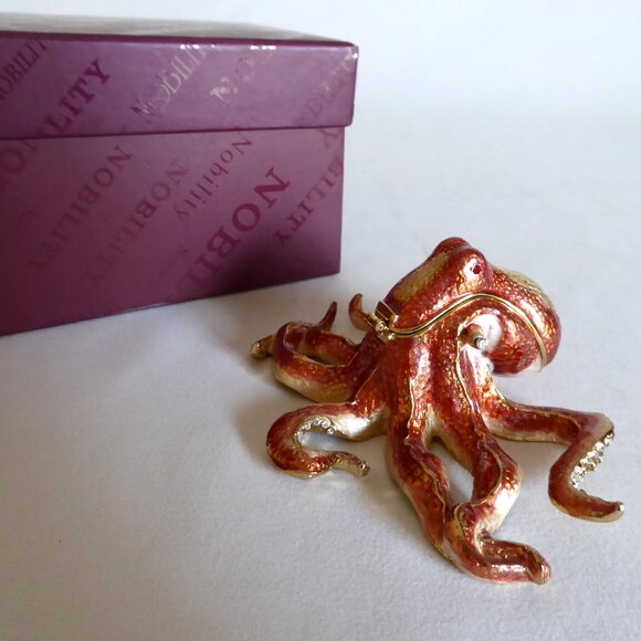 NOBILITY ENAMEL ENAMELED BEJEWELED OCTOPUS TRINKET BOX (NEW IN BOX) - Picture 1 of 11